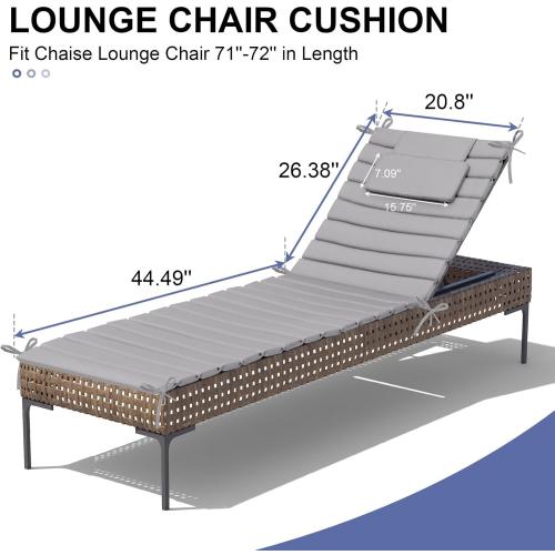 Crestlive Products Chaise Lounge Cushion Outdoor Set of 2, Waterproof Foldable Pool Lounge Chair Cushions with Straps, Lounger Cushions for Outdoor Furniture, Patio, 71''Lx21''W (Light Gray)