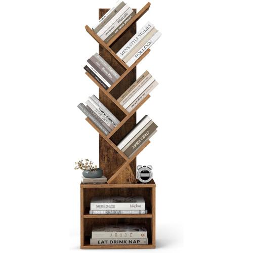 VASAGLE Custos Collection - Tree Bookshelf, Modern Bookcase, Floor Standing Book Shelf, for Bedroom, Living Room, Home Office, 2 Open Compartments, 8 x 15 x 48.5 Inches, Rustic Brown ULBC607K01