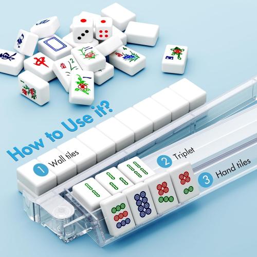 Mahjong Racks with Pushers Set of 4, All-in-One Non-Slip Mahjong Pushers and Racks American Mah Jongg Accessories, Modern Clear Design for Game Nights & Gatherings