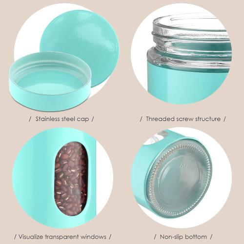 6 Pack Kitchen Canisters Set 20 oz Airtight Stainless Steel Canister Food Storage Container with Window Glass, Coffee Sugar Candy Jars Tea Organizer for Flour Cookies Spices Grains Kitchen(Turquoise)