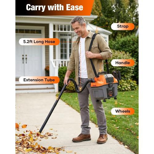 Saker Cordless Wet and Dry Shop Vacuum 17kPa 2.6 Gallon Portable Shop Vacuum Cleaner with Storage Rack, 2×4.0Ah Batteries, Strap, HEPA Filter, 3-in-1 Small Shop Vac for Car, Garage, Workshop
