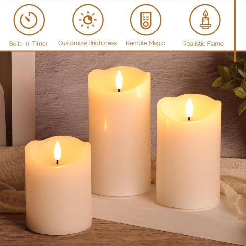 White Flameless Pillar Candles with Remote, LED Candles Battery Operated, Real Wax Electric Candles Flickering Set of 3