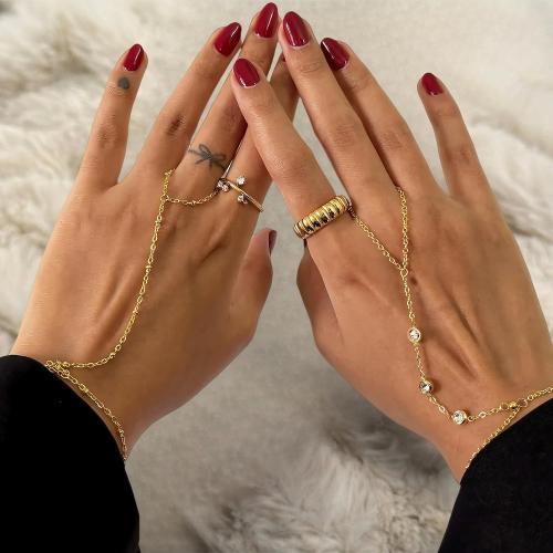 3PCS 14K Gold-Plated Hand Chain Bracelets for Women, Stack Bracelets Set Adjustable, Trendy Dainty Ring Bracelet Hand Chain