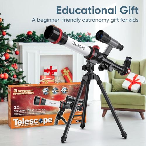 ToyerBee Kids Telescope, Space Toys with 3 Eyepieces & Compass, Portable Science Kits for Kids as Astronomy Gifts, Great Educational Telescope and Stem Toys to See Moon, Buildings and Animals
