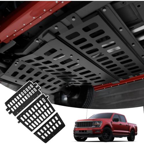 Skid Plates Compatible with 2021-2025 Ford F150 3.5L Supercrew Engine Lower Protection Carbon Steel Transmission Splash Guard Underbody Protecter 2024 F-150 Accessories