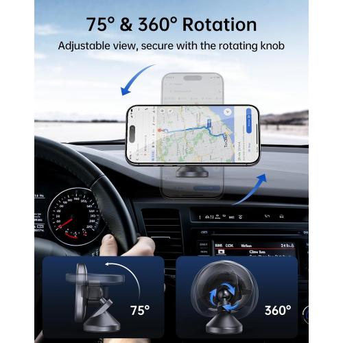 SYNCWIRE for MagSafe Car Mount - 360 Rotation Magnetic Phone Holder for Car Dashboard, Strong Magnets Car Phone Holder Mount Compatible iPhone 16 Pro Max 15 14 13 12,Samsung - MagSafe Car Accessories