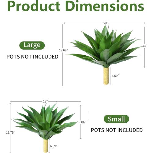 Ivydale Artificial Outdoor Plants, 2 PCS 28 Artificial Agave Plant for Outdoors Outside UV Resistant Large Fake Plants Realistic Greenery for Planter Porch Patio Yard Garden Indoor Decoration