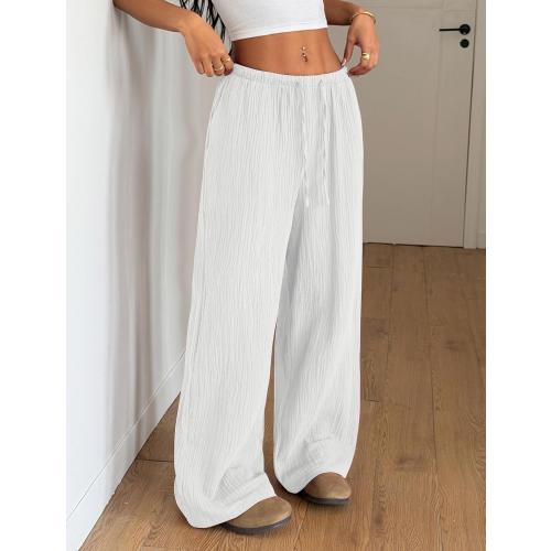 ZAFUL Drawstring Elastic Low Waist Flowy Palazzo Pants for Women with Pockets Casual Loose Pant Spring Summer Outfits medium