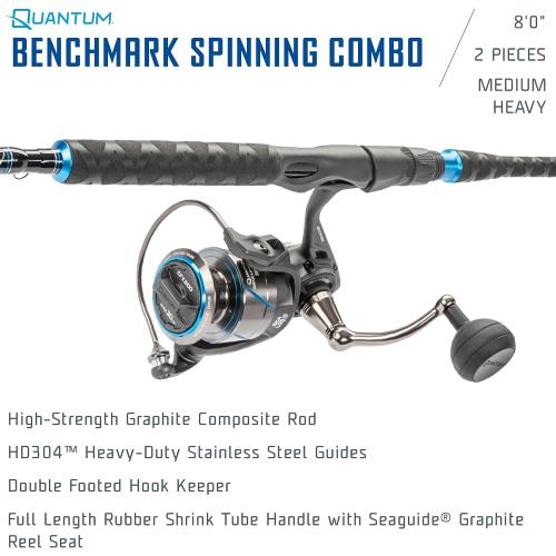 Quantum Benchmark Spinning Reel and Fishing Rod Combo, Graphite Composite Blank, 5 1 Bearings, Silver/Blue