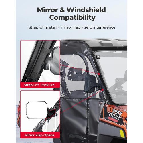 KEMIMOTO Upgraded Zipper Soft Doors, UTV Cab Enclosure Water-Resistant Compatible with Polaris Ranger XP 1000 2017-2026, Ranger 1000 2020-2026