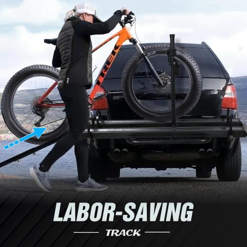 2 EBike Rack with Ramp, 2 Hitch Mounted Carrier Bike Racks Platform, 200 Lbs Max Loading for Standard, 5 Fat Tire and Electric Bicycles, Foldable E-Bike Rack for SUVs Cars Trucks Vans