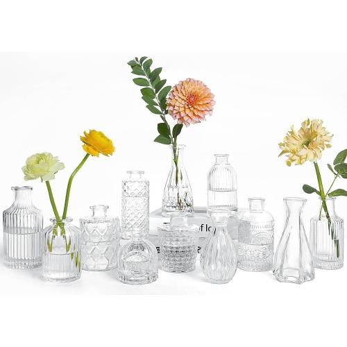 UPBUD Clear Glass Bud Vases Set of 12, Small Vases for Flowers