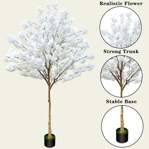 Artificial Cherry Blossom Tree 8.5ft, White, Fake Cherry Tree for Wedding, Home, Office, Living Room, Indoor/Outdoor Decor