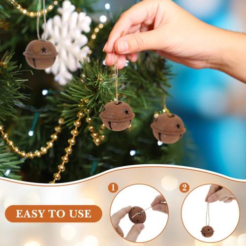 DECHOUS 24Pcs Rusty Metal Jingle Bells Christmas Decoration Rustic Rusted Bells for Crafts with Star Cutouts for Christmas Tree Ornaments Holiday DIY Crafting, 1.6 Inch