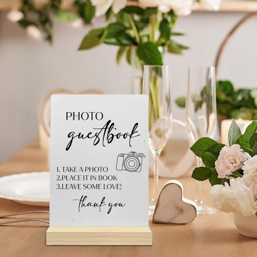 Guest Book Wedding Reception Desk Decor, Photo Guest Book Sign Wood Plaque, Wedding GuestBook Sign, WeddingSign Wooden Plaque with Wood Stand for WeddingTable Reception Decor, 5x7 inch