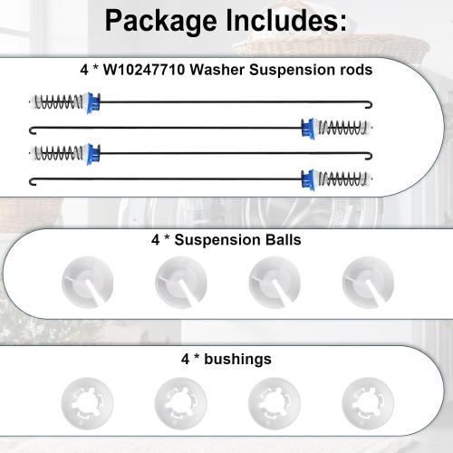 W10247710 Washer Suspension Rod Kit by Sikawai Fit Whirl-pool Ken-more May-tag Washing Machine Replace W10237427 W10256514 W10277357 PS2355518-4 Pcs