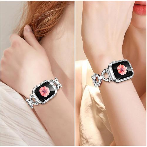Mesime Compatible with  Watch Band 38mm 40mm 41mm 42mm 44mm 45mm 46mm, Women Bling Jewelry Bands with Tempered Glass Screen Protector Case, Shiny Strap for iWatch Series 11/10/9/8/7/6/5/4/3/2/1/SE