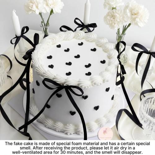 Remerry 6 Inch Black Round Fake Cake Black Bow Birthday Fake Cake Decor
