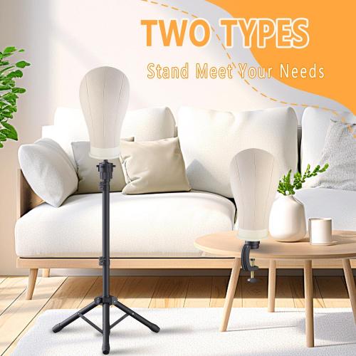 Wig Stand with Head, Adjustable Wig Head Stand, Canvas Wig Head Stand with Mannequin Head with Clamp Stand, Manikin Head Set for Wigs Cosmetology