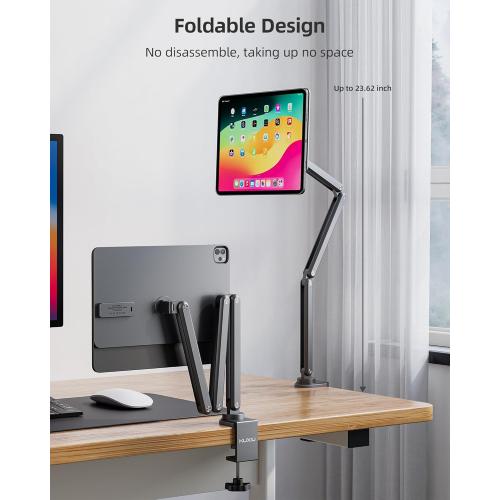 KU XIU [Upgrade Magnetic Wireless Charging Stand for iPad Pro 13 M4/M5 Only, Aluminum Alloy Tablet iPad Arm Mount Holder for Desk, 360° Adjustable Foldable Tablet Stand with 2M USB C Cable