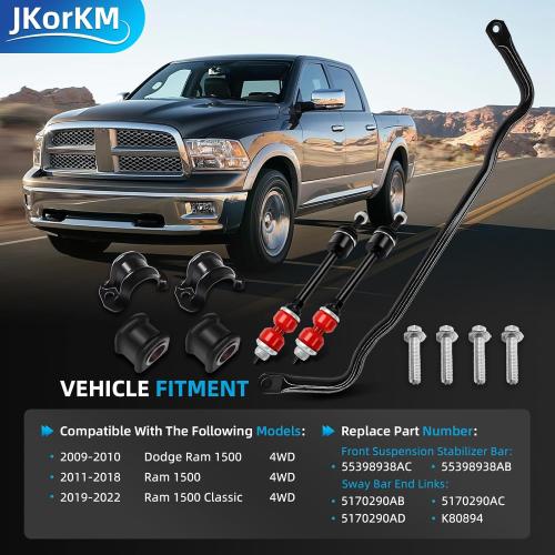 (Bar only) 55398938AC Front Suspension Stabilizer Bar & K80894 Front Sway Bar Link Kit with Bushing Kit Fit For 2009-2010 Dodge Ram 1500,2011-2018 Ram 1500,2019-2022 Ram 1500 Classic 4WD # 55398938AB