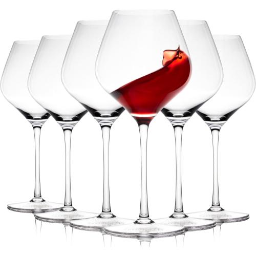 Gusto Nostro Crystal Wine Glasses Set of 6, 22 Oz Long Stem Modern Wine Glasses for White and Red Wine, Dishwasher Safe, Fancy, Elegant, Large and Tall Wine Glass for Wedding Christmas Anniversary