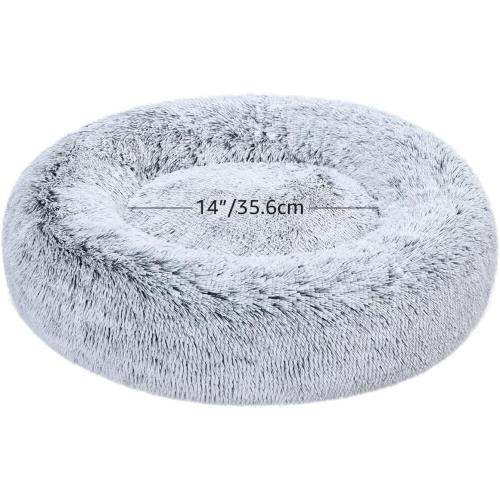 Amazon Basics Washable Donut Pet Bolster Faux Fur Bed with Removable Cover, Anti-Slip Bottom for Dog, Grey, 23 x 23