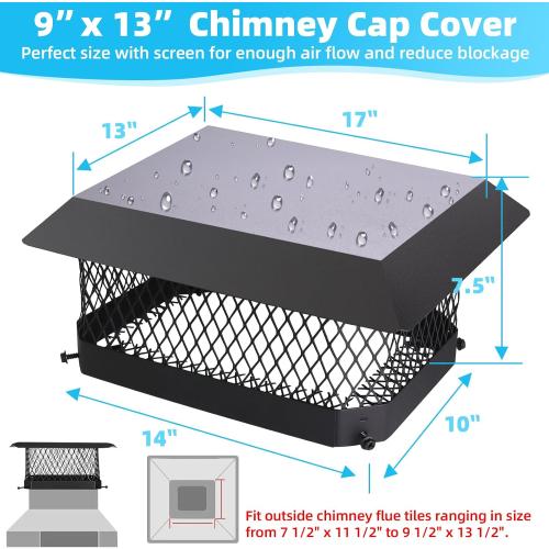Chimney Cap 9x13 Chimney Cover,Fireplace Chimney Caps for Outside 9x13 | 9x13 Chimney Flue Cap Chimney Rain Cap,Roof Rain Guard Chimney Top Protector Chimney Exhaust Vent Cover for Flue Tile Clay