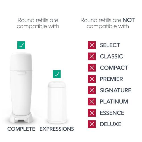 Diaper Genie Essentials Round Refill 8-Pack | Holds Up to 2560 Newborn Diapers | Features Unscented Continuous Film | Compatible with Diaper Genie Complete and Expressions Pails,8 Count (Pack of 1)