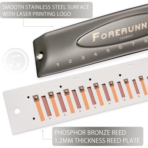 East top Harmonica, Forerunner Chromatic Harmonica C Key 12-Hole 48 Tones Mouth Organ Key of C for Adults, Beginners and Students