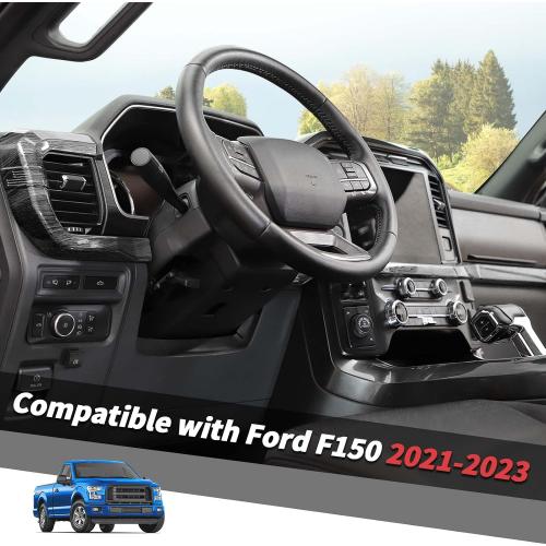 Jimen Compatible with Ford F150 2021-2024, 3PCS Center Console Dash Panel Dashboard Cover Interior Trim Accessories (Black Wood Grain)
