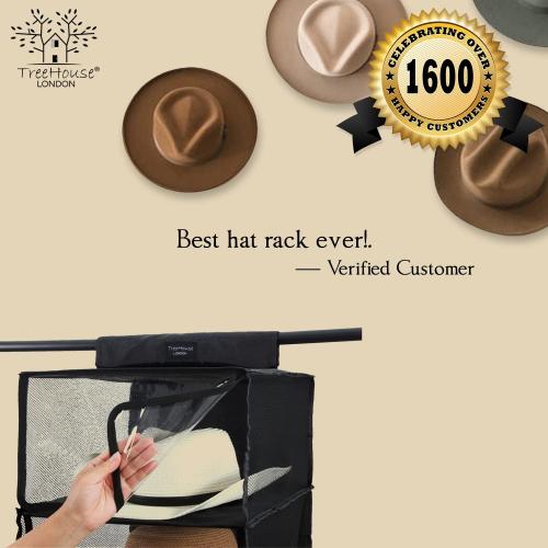Size XL TreeHouse London Cowboy Hat Rack Storage with Dust Cover - XL 6 Shelf Hanging Hat Organizer for Men and Womens Closets - Hanging Closet Cowboy Cap Hat Holder for Wide Brimmed Hats & Clothes