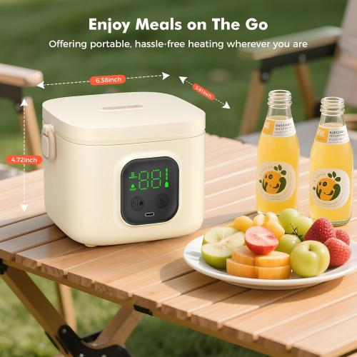 Cordless Electric Lunch Box for Adults & Kids - 14000mAh Battery Powered, Self Heating Food Warmer with Type-C Rechargeable, 27oz/800ml Portable Heated Lunch Box for Office, School, Camping