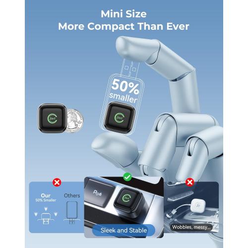 Wireless CarPlay Adapter, Convert Wired to Wireless, 2-in-1 CarPlay & Android Auto, Mini Plug & Play, Fast Auto-Connect & No Latency, USB/USB-C for Cars with Built-in CarPlay & iOS 10 /Android 11