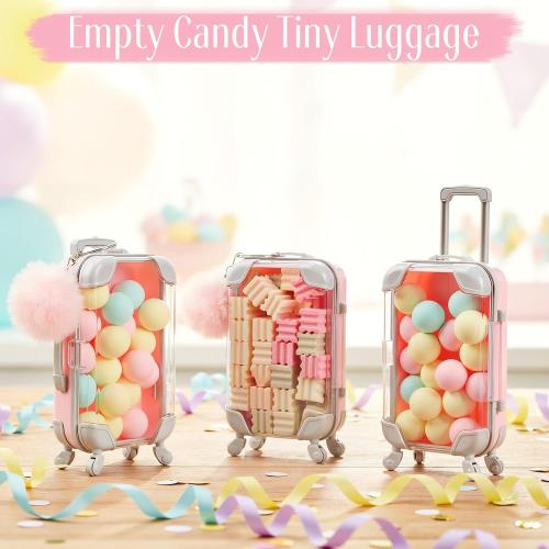 LemonRoad 15 Pcs Mini Suitcase Empty Storage Box and Plush Ball Keychain Candy Luggage Containers Packaging Case for Galentine Bridal Shower Baby Shower Party Favors Travel Gifts (Pink)