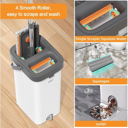 JUDRDO Mop and Bucket with Wringer Set for Home,61 Flat Mop and Bucket System for Floor Cleaning,Wet Dry Mop Window Wall Cleaner with Long Handle,Floor Mop