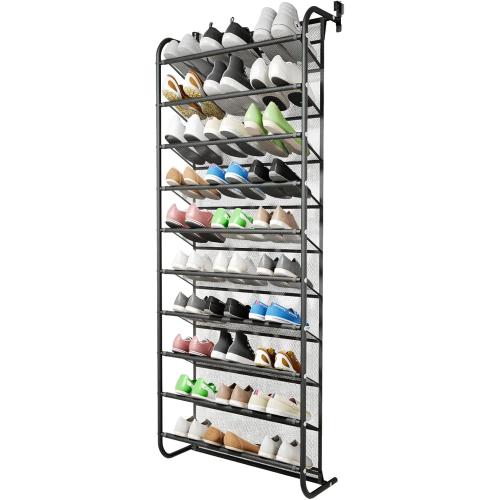 Black AQQHSAIN 10 Tier Over The Door Shoe Organizer Wall Shoe Shelf Shoe Holder Door Shoe Rack for Closet Pantry Hanging Shoes Clothes Toys Storage Shelves (Black)