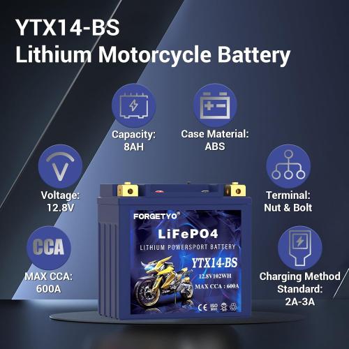 UL Certified YTX14-BS Lithium Motorcycle Battery, ATV Battery 12V 8AH 600CCA Compatible with Yamaha Scooter Snowmobile Jet Ski, Scooter, PWC & More