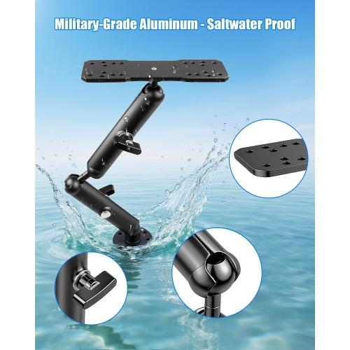 Aluminum Fish Finder Mount with 14In Dual Rod Extended Arm Compatible with Garmin Lowrance Humminbird, Depth Finder Holder Fits for RAM Scotty C Size Marine Electronic Accessories, 1In C Size Ball