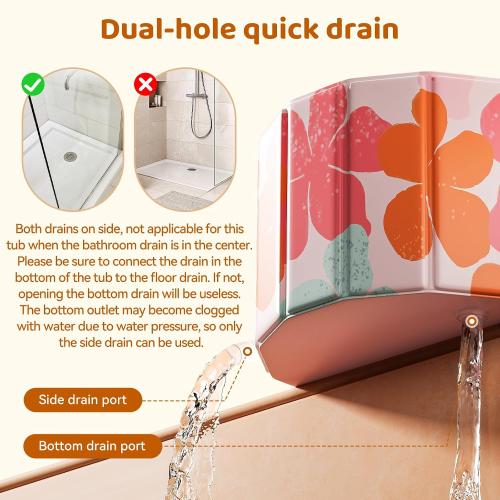 Portable Foldable Bathtub, Freestanding Bathtub No Installation, Bathroom SPA Soaking Bath Tub, Shower Stall Collapsible Hot & Ice Bath for Indoor Outdoor (Pink, 47.2L x 21.6W x 19.6H)