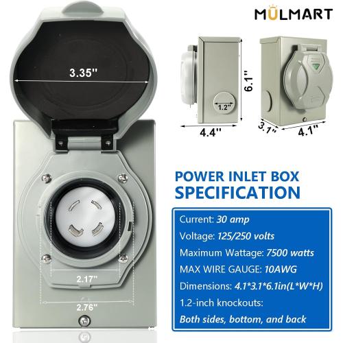 30 Amp Generator Cord and Power Inlet Box, 25FT Generator Cords 30 Amp,125V/250V Generator Power Cord NEMA L14-30P to L14-30R,Twist Lock Connector