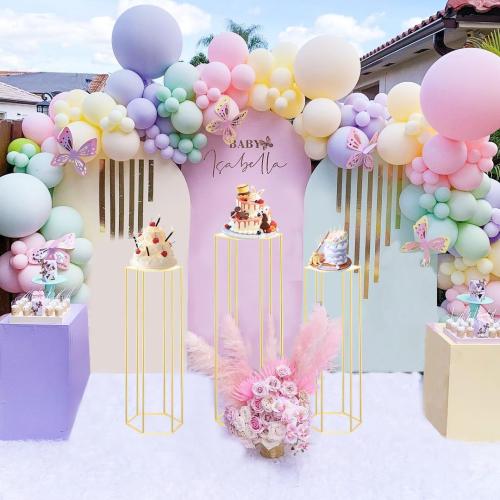 Set of 3 Color Gold Cylinder Stands for Party, 3PCS Hexagon Pedestal Stand, Cilindros Para Fiestas Cake Table Stand for Parties Cylinder Tables for Parties Hexagon Cylinder Stands for Party