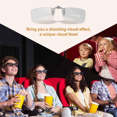 MECCANIXITY 2 Pcs Polarized Clip-on 3D Glasses, Passive Square 3D Viewing Glasses Frames for Image Maximum Movies Theater Games TV Photo Projector (Metal Clip)