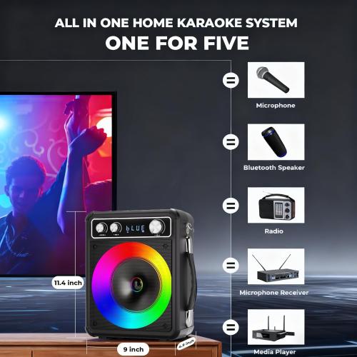 Karaoke Machine with 2 Wireless Microphones, Portable Bluetooth Speaker for Adults Kids, PA Systems Support TWS Echo Adjust TF USB AUX for Home Party Outdoor Travel