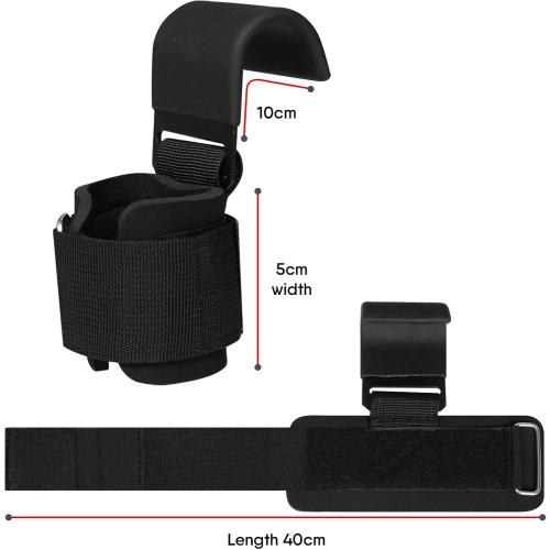 WFX Weight Lifting Hooks, Non-Slip Rubber Coated Grips, 7mm Neoprene Wrist Support Padding, Power Lifting Barbell Rows Dead Lifts Chin Pull Up Fitness Strength Training Straps Gym Workout Straps