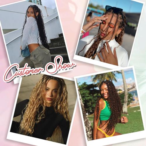 Eeanno Goddess Box Braids Crochet Hair Boho Crochet Hair for Women Pre Looped Crochet Box Braids with Curly Ends, P27/613, 24 Inch