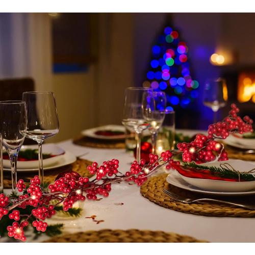Syhood Christmas Berry String Garland with Lights Thanksgiving Artificial Lighted Garland for Home Xmas Winter Tree Decor Office Fireplace Mantel Decoration Holiday Valentines, 6 Ft (Red,1 Pc)