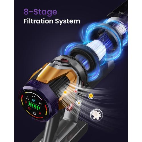 Cordless Vacuum Cleaner 55Kpa/650W/70Mins,1.8L Self Standing Stick Vacuum,Upgraded Vacuum Cordless with Hurricane Mode,Touch Screen,Anti-Tangle Wireless Vacuum,Vacuum Cleaners for Home/Pet Hair/Carpet