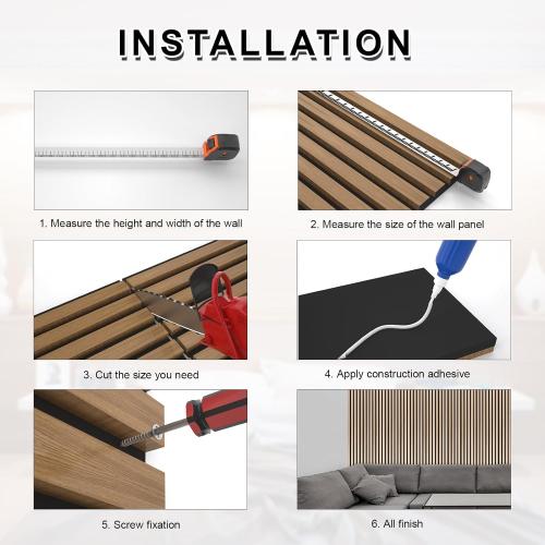 NeatiEase Wood Slat Wall Panels, 4-Piece 96 x 12.6, Soundproof & Noise Cancelling, Acoustic Wall Panels (Black)