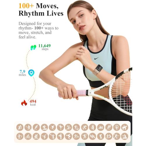 Fitness Tracker Watch for Women Men, Step Counter Compatible with iPhone Android, IP68 Waterproof Activity Tracker with Sleep Monitor, 110  Sports (Classic, Gold, 1.57)